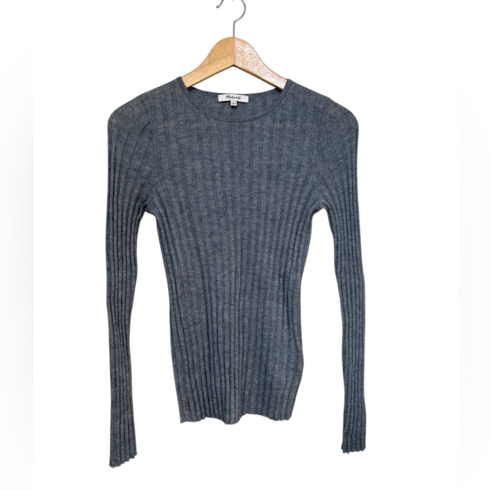 Madewell Alpaca Blend Ribbed Lightweight Pullover Sweater Blue Gray